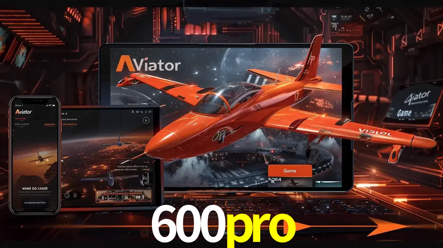 Apresentação tecnológica do jogo Aviator com um avião saindo da tela de um tablet, demonstrando a experiência imersiva em múltiplos dispositivos no 600pro.