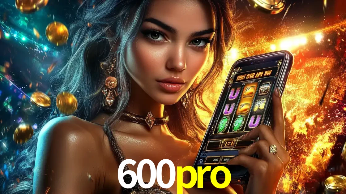 Mulher elegante mostrando um jogo de caça-níqueis em seu smartphone, destacando a experiência de cassino móvel oferecida pelo aplicativo 600pro.